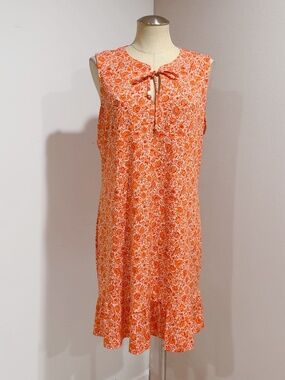 Michael Kors Mandarin Orange Floral Front Tie Ruffle Hem Dress Size XL